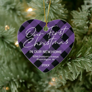 Kariert Lila Neue Zuhause Erste Weihnachtsfeier Keramik Ornament