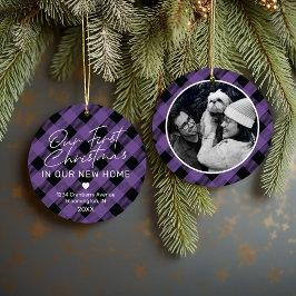 Kariert Lila Neue Zuhause Erste Weihnachtsfeier Keramik Ornament
