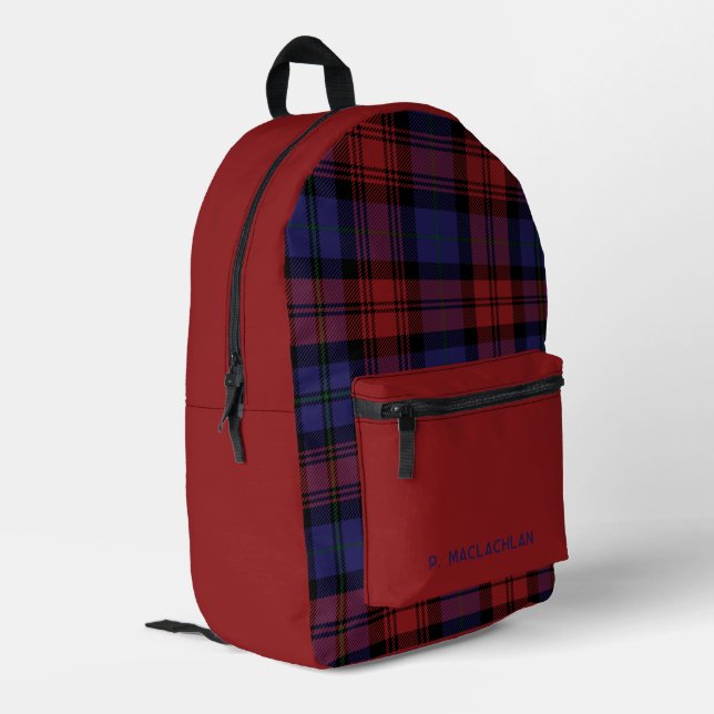 Kariert Lila und Burgund Rustic MacLachlan Tartan Bedruckter Rucksack (Rückseitige Ecke links)