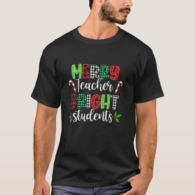 Kariert Merry Teacher Bright Schüler Funny Christm T-Shirt (Vorderseite)