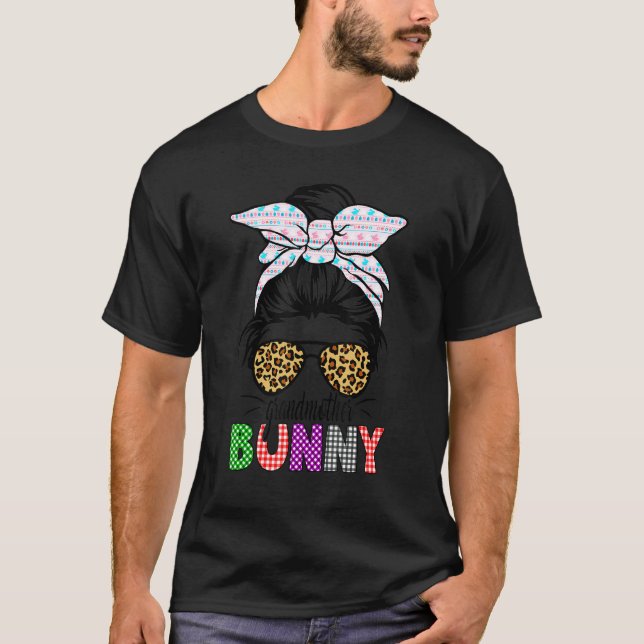Kariert Messy Bun Großmutter Bunny Oaster Leopard  T-Shirt (Vorderseite)