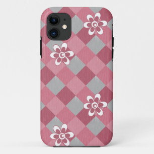 Kariert mit Kamille Blume in Grau und Rosa Case-Mate iPhone Hülle