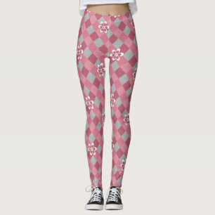 Kariert mit Kamille Blume in Grau und Rosa Leggings