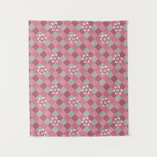 Kariert mit Kamille Blume in Grau und Rosa Wandteppich