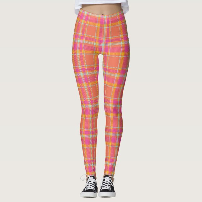 Kariert mit Orange und Blau Leggings (Vorderseite)