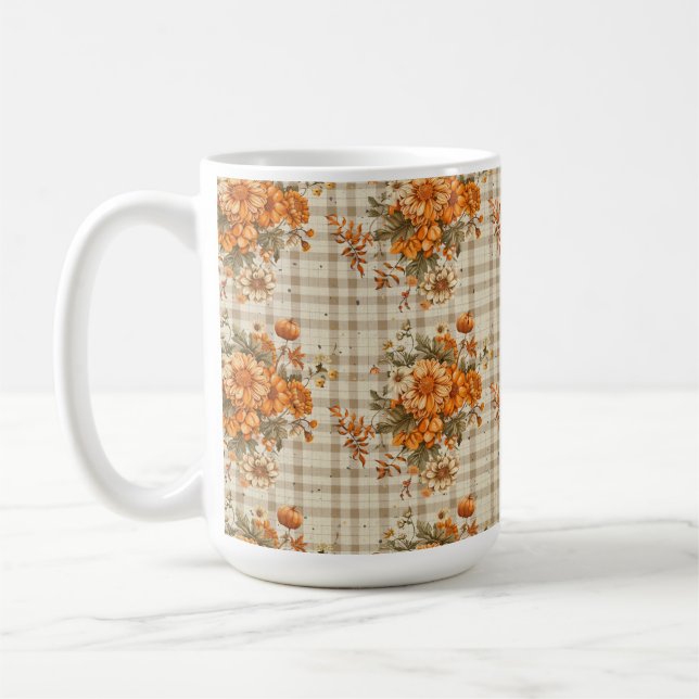 Kariert MIT ORANGE & YELLOW FALL BLUME Kaffeetasse (Links)