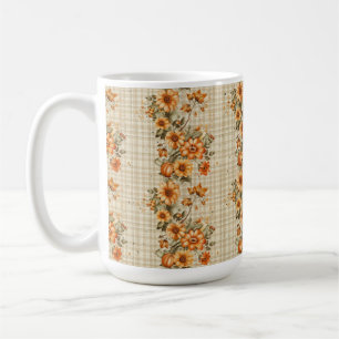 Kariert MIT ORANGE & YELLOW FALL BLUME Kaffeetasse