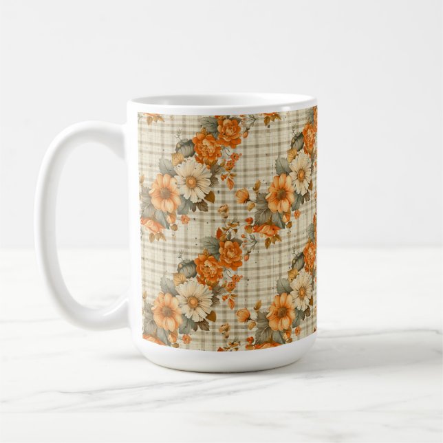 Kariert MIT ORANGE & YELLOW FALL BLUME Kaffeetasse (Links)