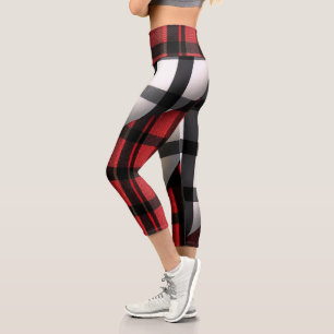 Kariert Moderne Abstrakte Rote Schwarze Karierte S Capri Leggings