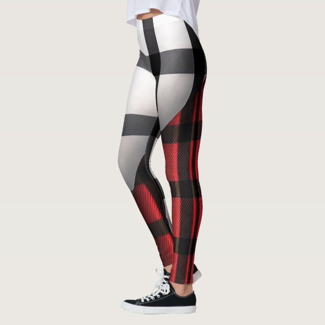 Kariert Moderne Abstrakte Rote Schwarze Karierte S Leggings (Links)