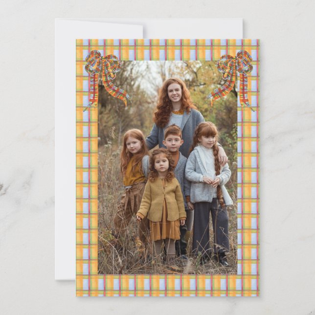 Kariert Orange Blue, Fotokarte Einladung (Vorderseite)