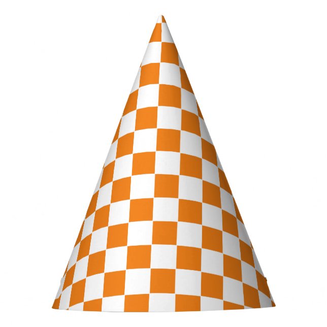 Kariert Orange und Weiß  Partyhütchen (Vorderseite)