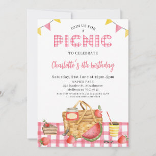 Kariert Pink Summer Picnic Basket Picnic Geburtsta Einladung