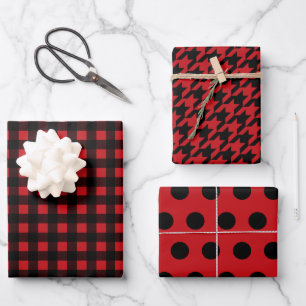 Kariert Polka Dot Hahnentrittmuster Geschenkpapier Set