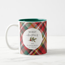 Kariert Red Elegant Merry Family Christmas Swag Zweifarbige Tasse