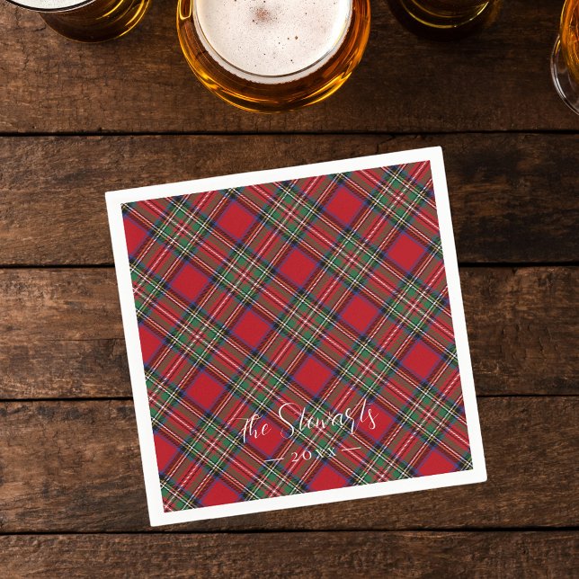Kariert Red Green Rustic Classic Stewart Tartan Serviette (Rustic Plaid Stewart Tartan Personalized Paper Napkin)