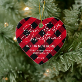 Kariert Red New Zuhause First Christmas Keramik Ornament