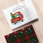 Kariert Red Truck Weihnachts-Party Einladung<br><div class="desc">Feiern Sie die festliche Saison stilvoll mit unseren Vintagen Red Truck Karierten Weihnachtsfeiern Party Einladungen. Das charmante Design zeigt einen klassischen roten LKW mit einem immergrünen Baum und Geschenken. Auf der Rückseite ist ein zeitloses kariertes Muster in festlichen Rottönen und Grüntönen, mit Schneeflocken bestreut und der perfekte Ton für Ihre...</div>