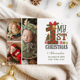Kariert Rustikal 3 Foto Erstes Weihnachtsfest Feiertagskarte