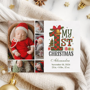 Kariert Rustikal 5 Foto Erstes Weihnachtsfest Feiertagskarte