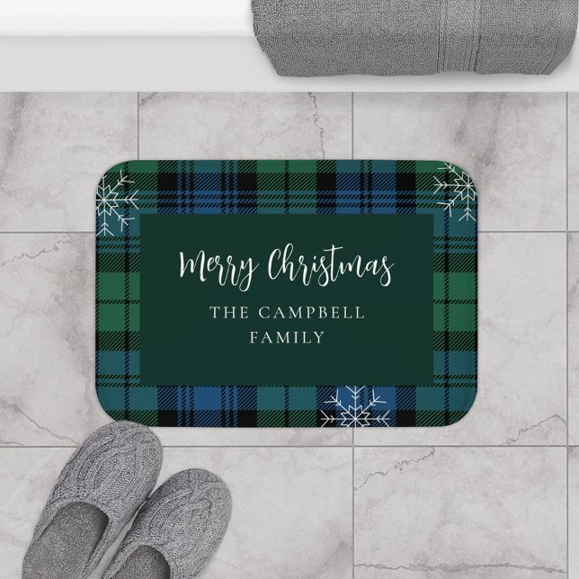 Kariert Rustikale Elegante Script Campbell Tartan Badematte (Rustic Plaid Campbell Tartan Christmas Bath Mat)