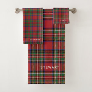 Kariert Rustikales Rot und Grüner Stewart Tartan Badhandtuch Set