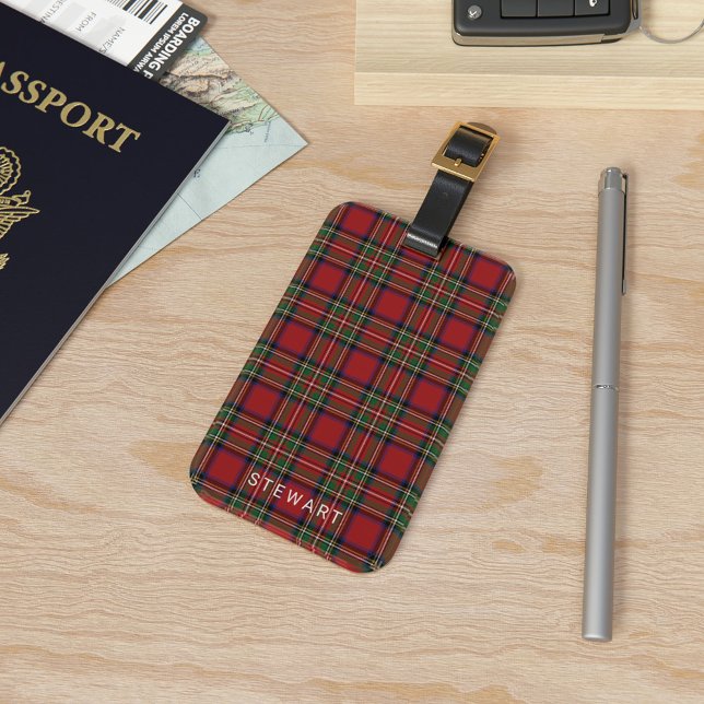 Kariert Rustikales Rot und Grüner Stewart Tartan Gepäckanhänger (Plaid Checkered Red and Green Stewart Tartan Luggage Tag)
