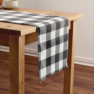 Kariert Schwarz-weiß Gingham Rustic Kurzer Tischläufer