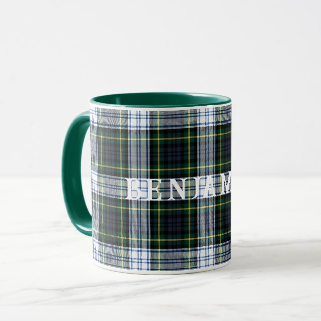 Kariert Scottish Clan Gordon Green White Tartan Tasse (Vorderseite Links)
