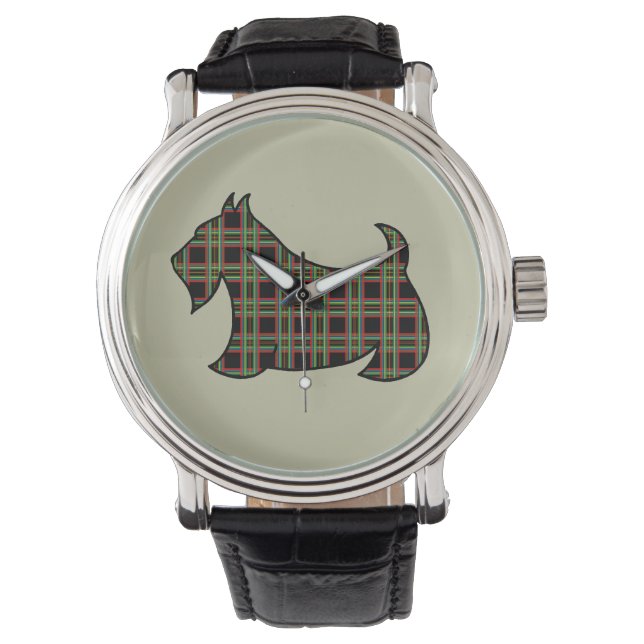 Kariert Scottish Terrier Watch Armbanduhr (Vorderseite)