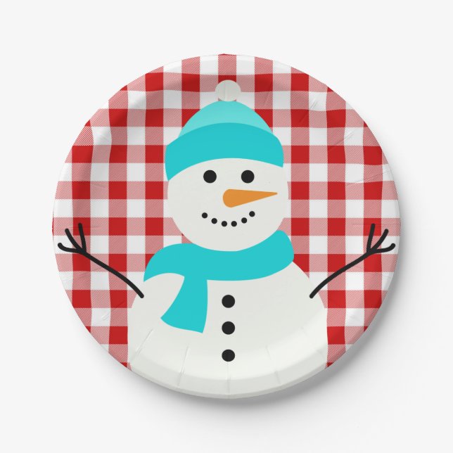 Kariert Snowman Pappteller (Vorderseite)