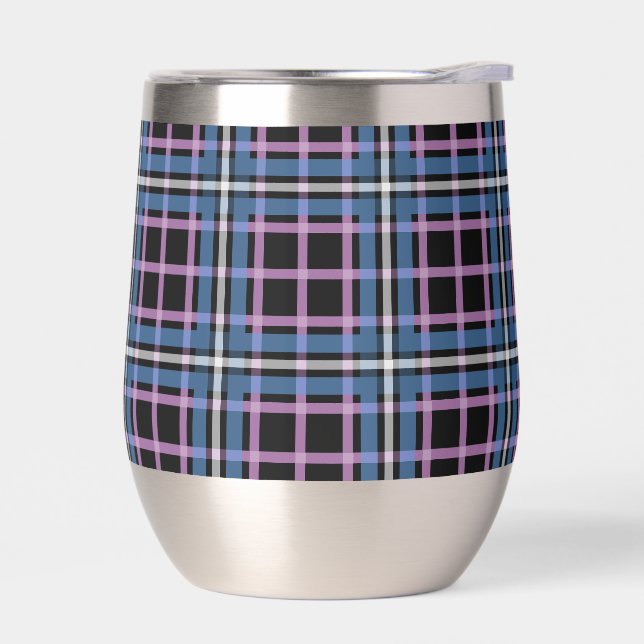 Kariert Stemless Wine Tumbler - Blue & Lavendel (Links)