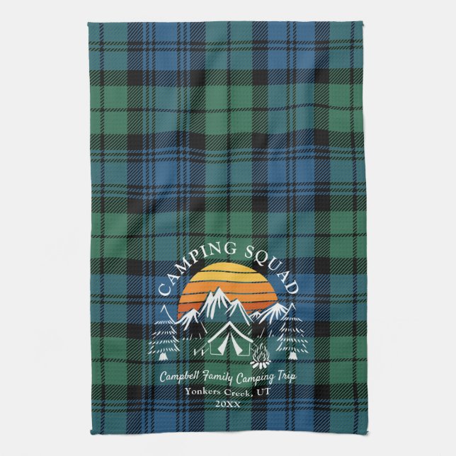 Kariert Tartan Retro Family Camping Squad Campbell Geschirrtuch (Vertikal)