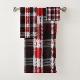 Kariert Trendy Abstrakt Red Black Collection Badhandtuch Set