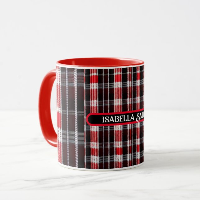 Kariert Trendy Abstrakt Red Black Collection Tasse (Vorderseite Links)