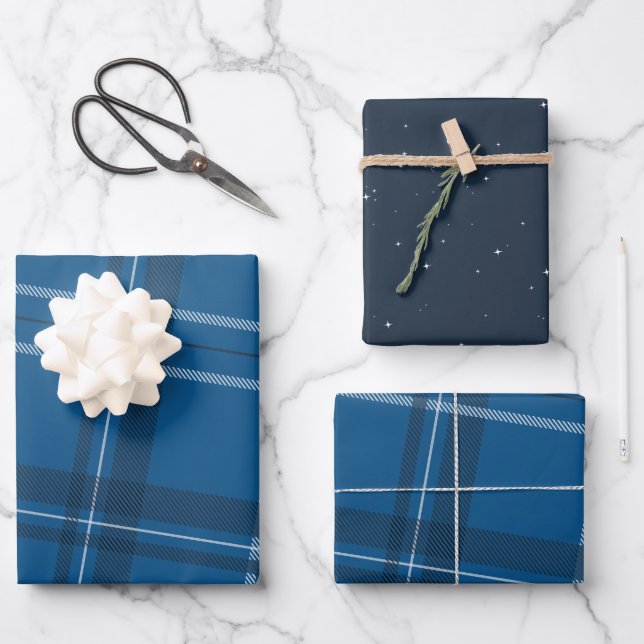 Kariert und klassisch blau geschenkpapier set (Vorderseite)