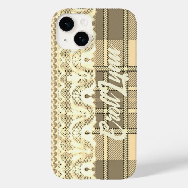 Kariert und spitz niedliche feminine Creme braun Case-Mate iPhone Hülle (Rückseite)