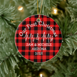 Kariert Unsere ersten Weihnachten - Herr und Frau  Keramik Ornament