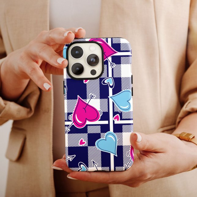 Kariert Valentine Rosa Herz | iPhone 14 Case-Mate Hülle (Von Creator hochgeladen)