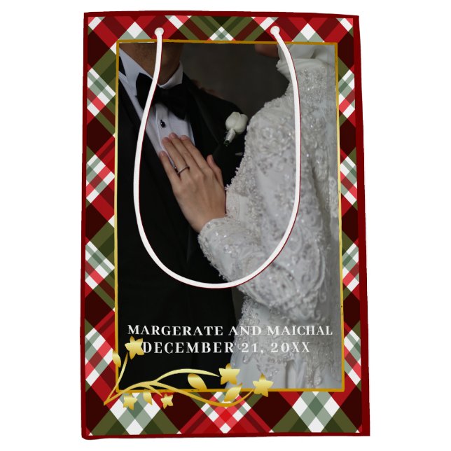Kariert Weihnachten 1 Foto Verheiratet und froh Mittlere Geschenktüte (Vorderseite)