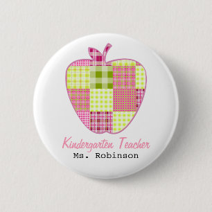 Karierte Apple-Kindergärtnerin Button