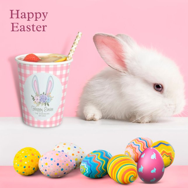 Karierte Aquarellfarben Blumenzwiebelvorlage Oster Pappbecher (Von Creator hochgeladen)