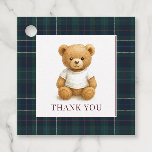 Karierte Babydusche für Frühbeere Geschenkanhänger (Vorderseite)