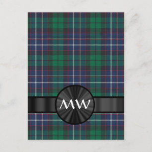 Karierte blaue und grüne Tartan Postkarte