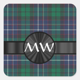 Karierte blaue und grüne Tartan Quadratischer Aufkleber