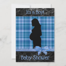 Karierte Blauer und Schwarz-Baby-Dusche Einladung