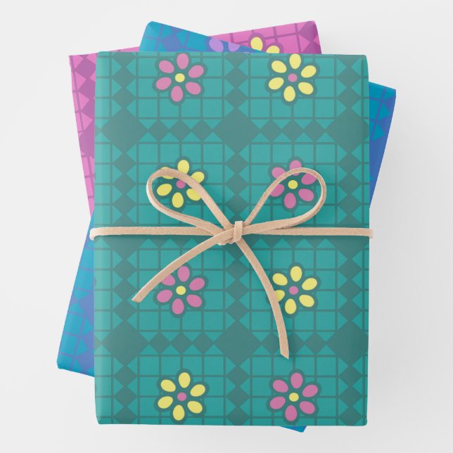 Karierte Blume Geschenkpapier Set (Beispiel)