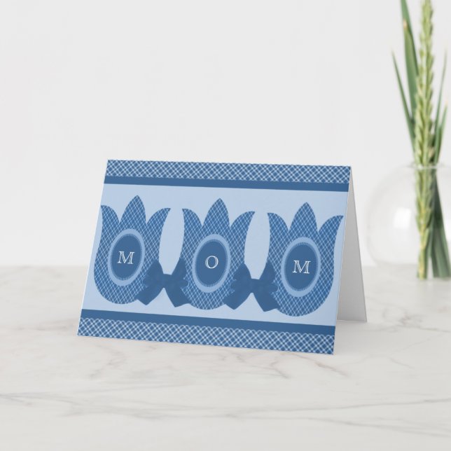 Karierte Blume Muttertagskarte, blau Karte (Vorderseite)