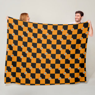 Karierte Blumen orange und schwarz Fleecedecke