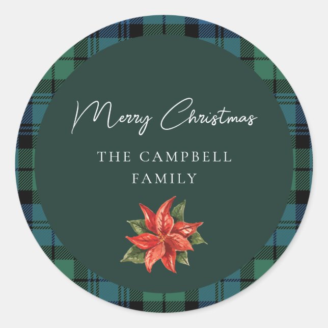 Karierte Blumenschrift Campbell Tartan Runder Aufkleber (Vorderseite)